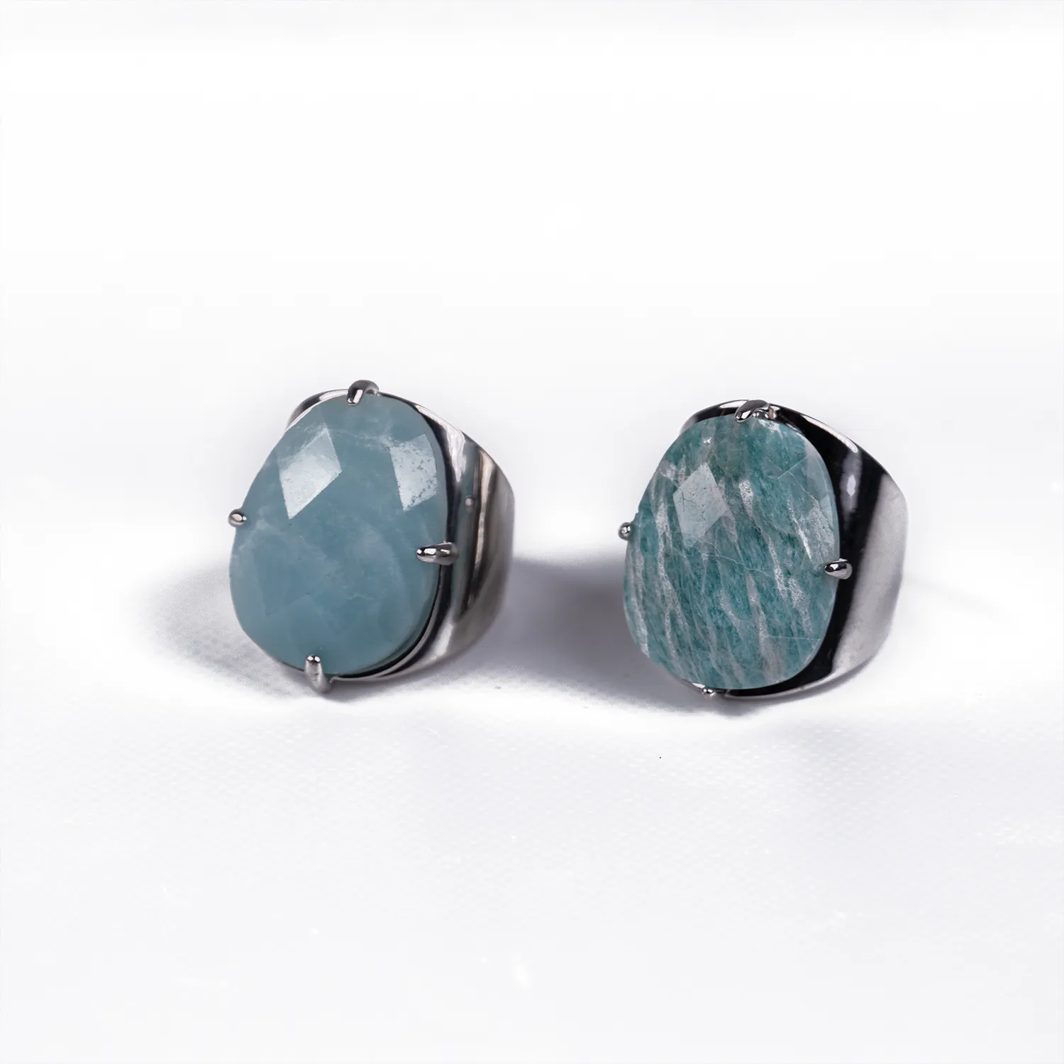 Anillo XL de Amazonita Plateado