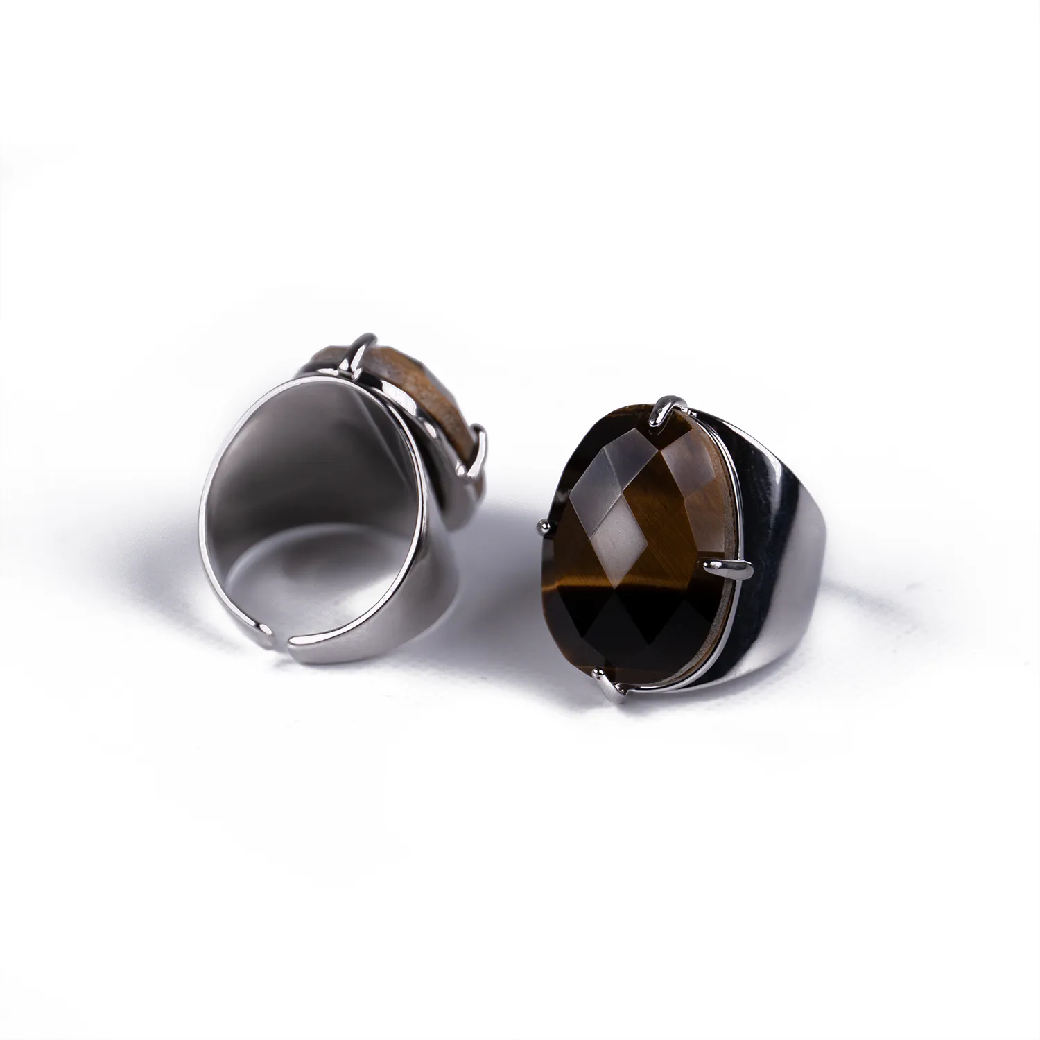 Anillo XL de Ojo de Tigre Plateado