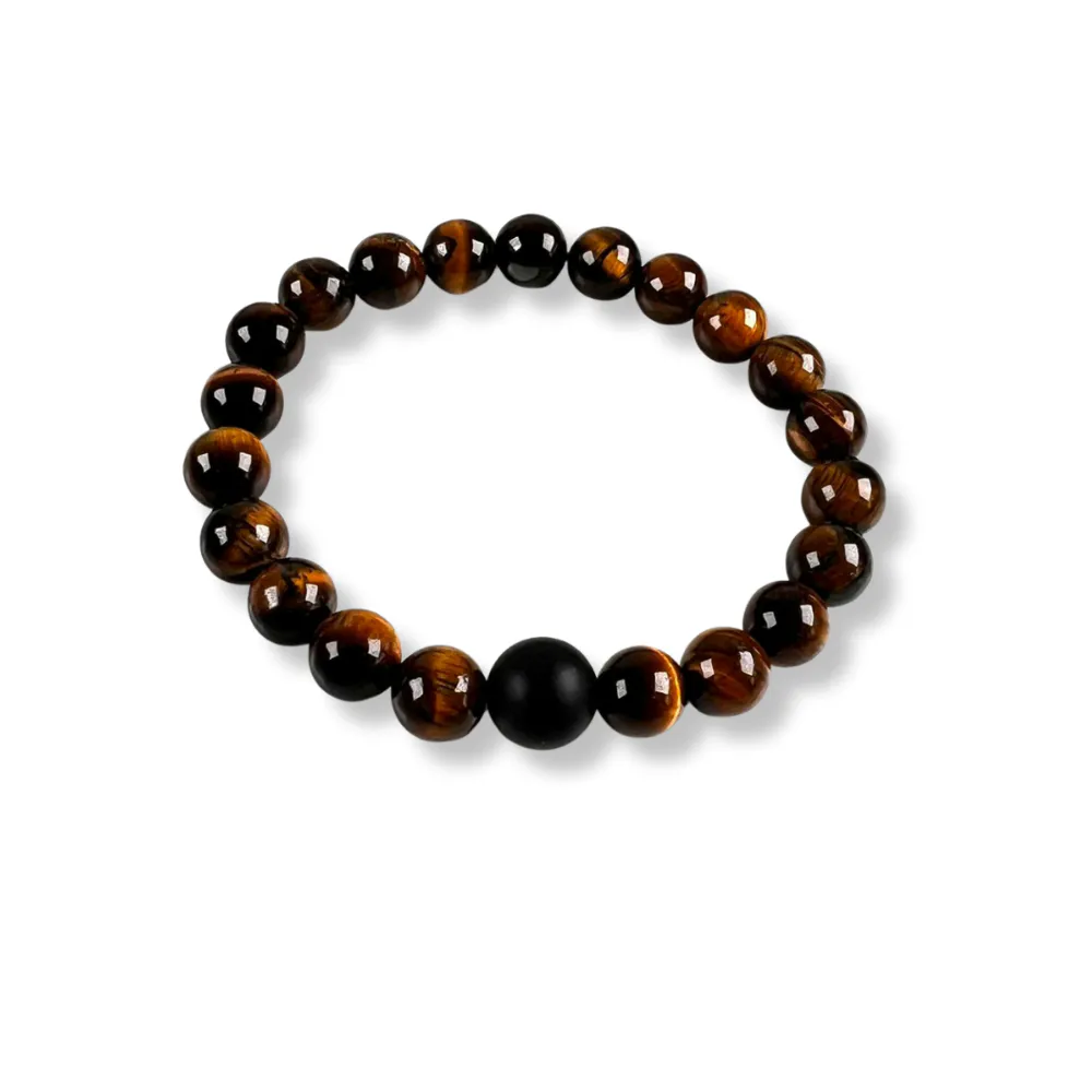 Conjunto Collar y Pulsera de Ojo de Tigre y Ónix Negro