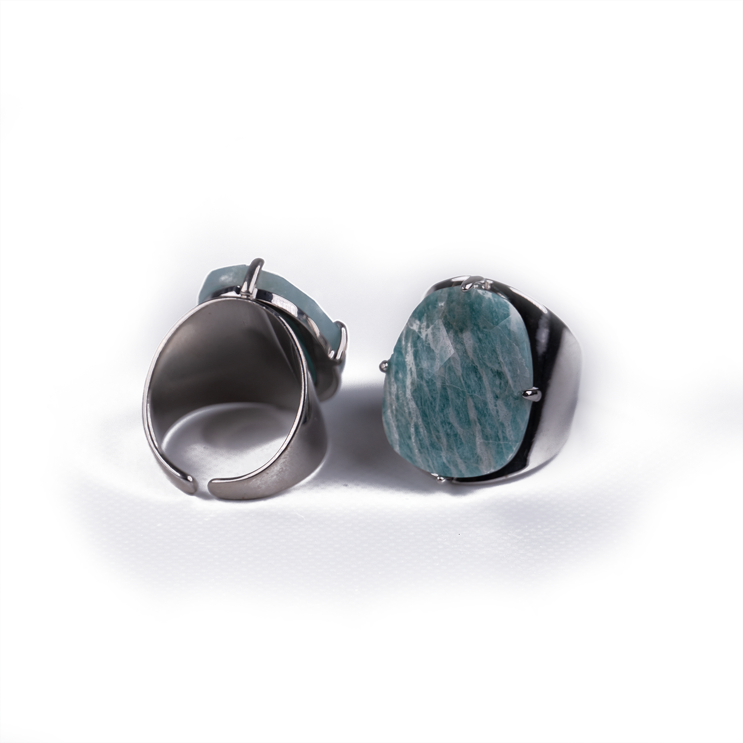 Anillo XL de Amazonita Plateado