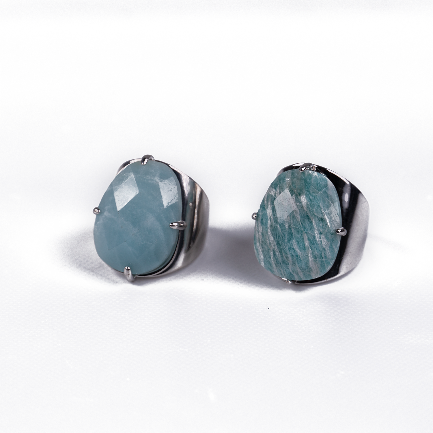 Anillo XL de Amazonita Plateado