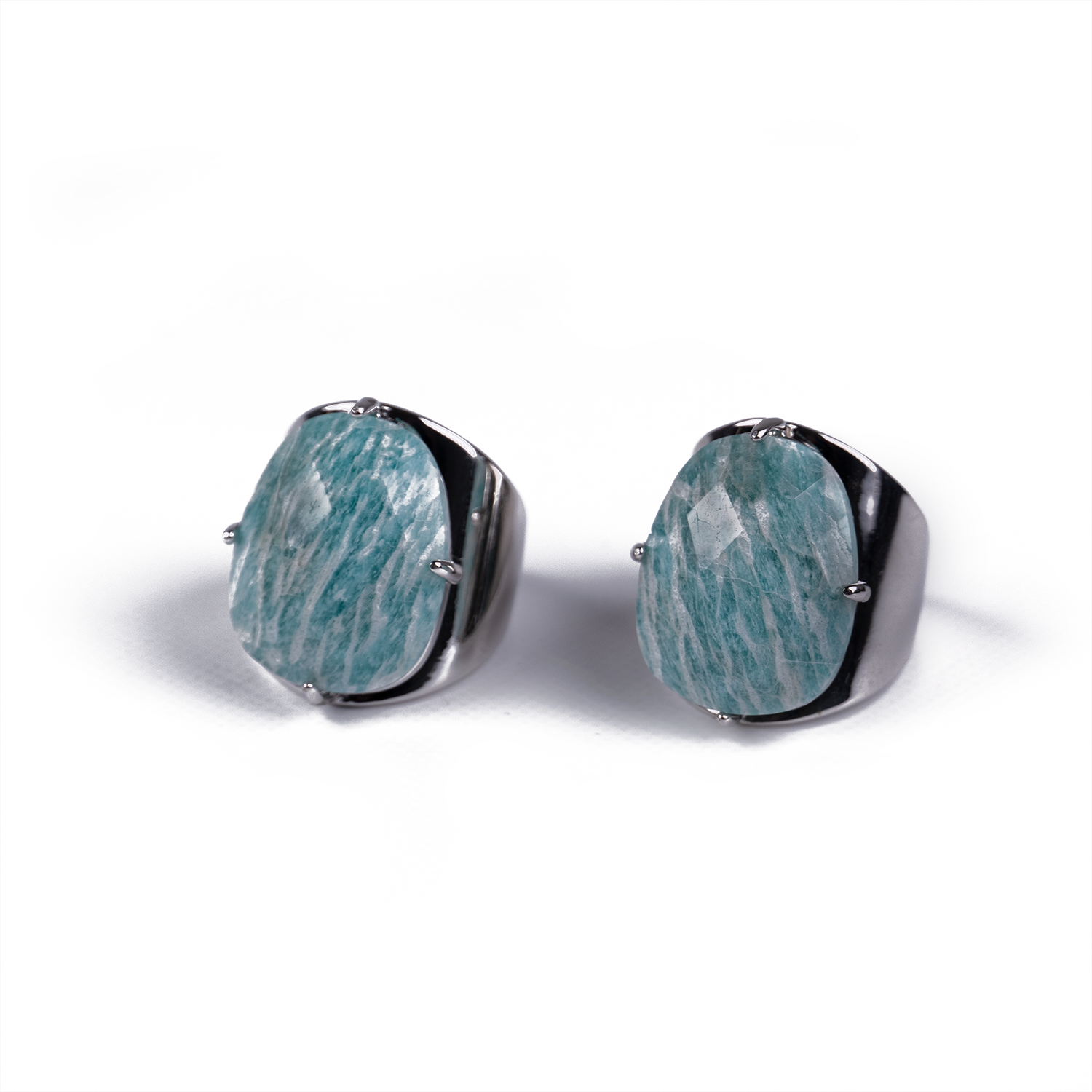 Anillo XL de Amazonita Plateado