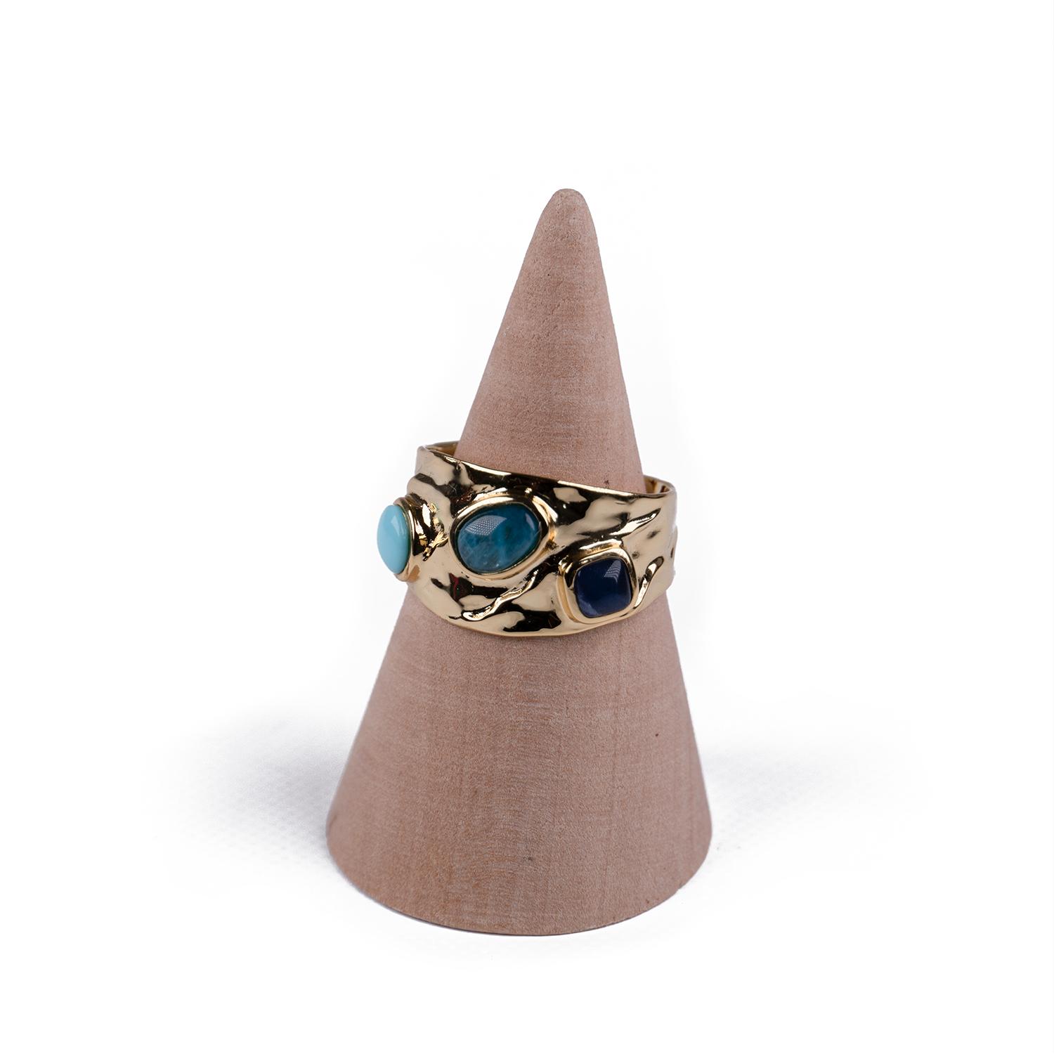 Anillo Multipiedra Turquesa y Apatita Dorado