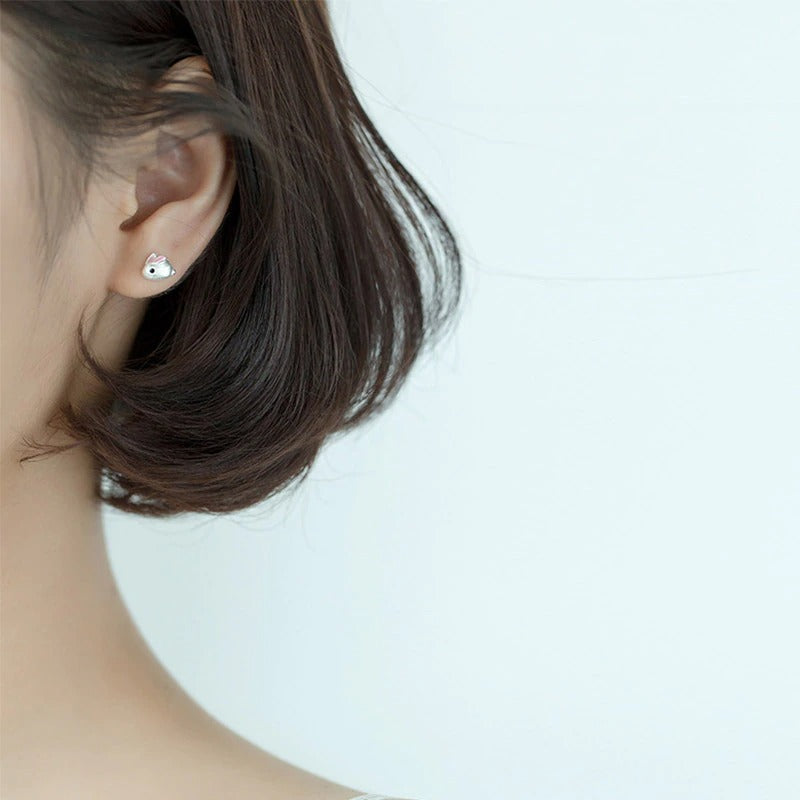 Aros Conejito Esmaltado en Plata 925