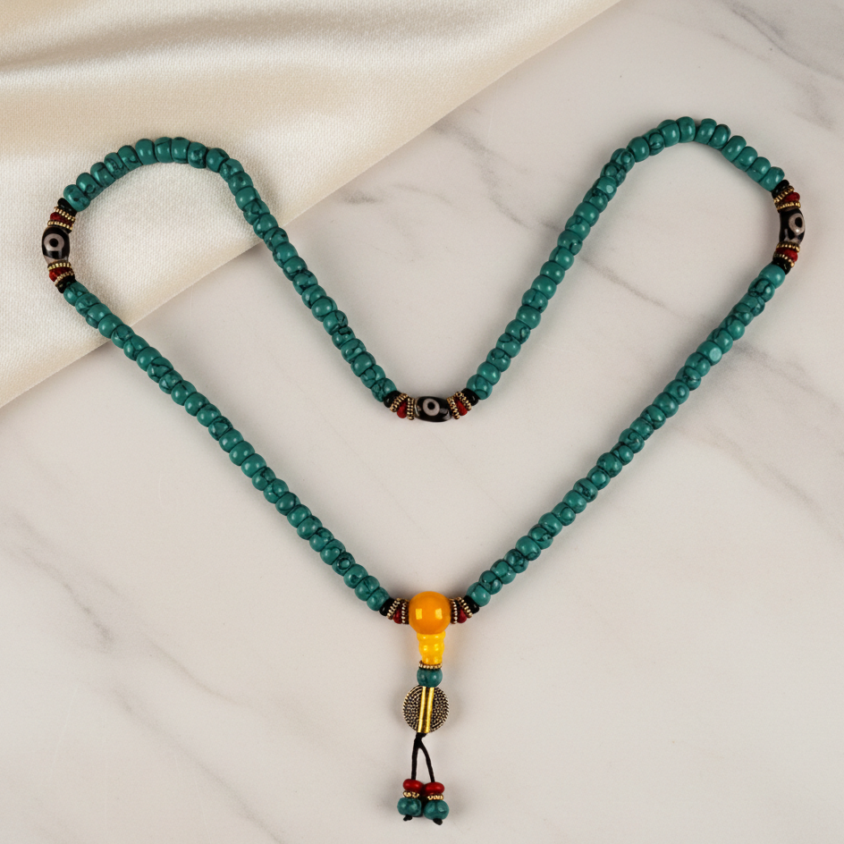 Collar de Howlita Verde y Cuentas Dzi