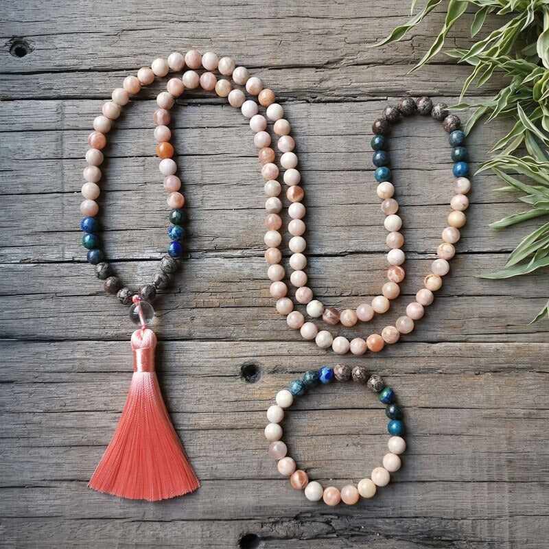 Conjunto Collar y Pulsera de Cuarzo y Piedra del Sol