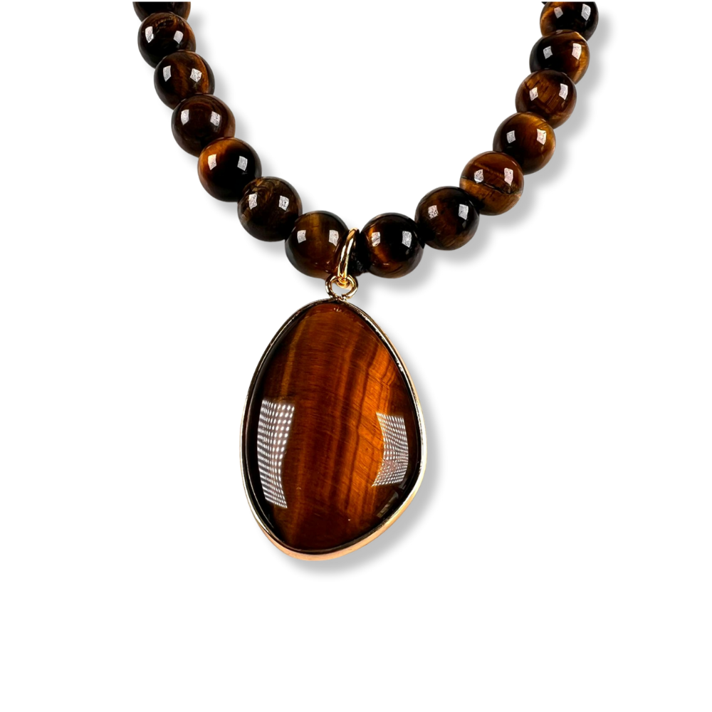 Conjunto Collar y Pulsera de Ojo de Tigre y Ónix Negro