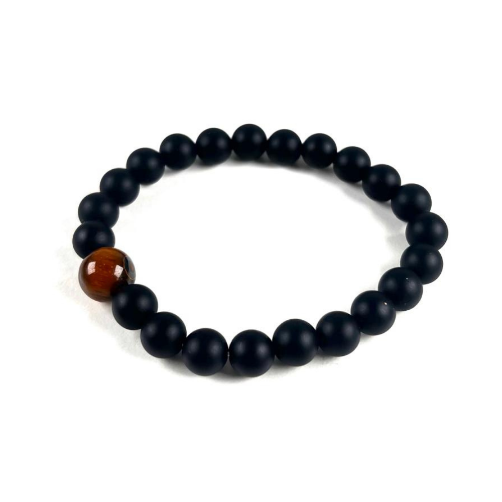Conjunto Collar y Pulsera de Ónix Negro con Dije Ojo de Tigre