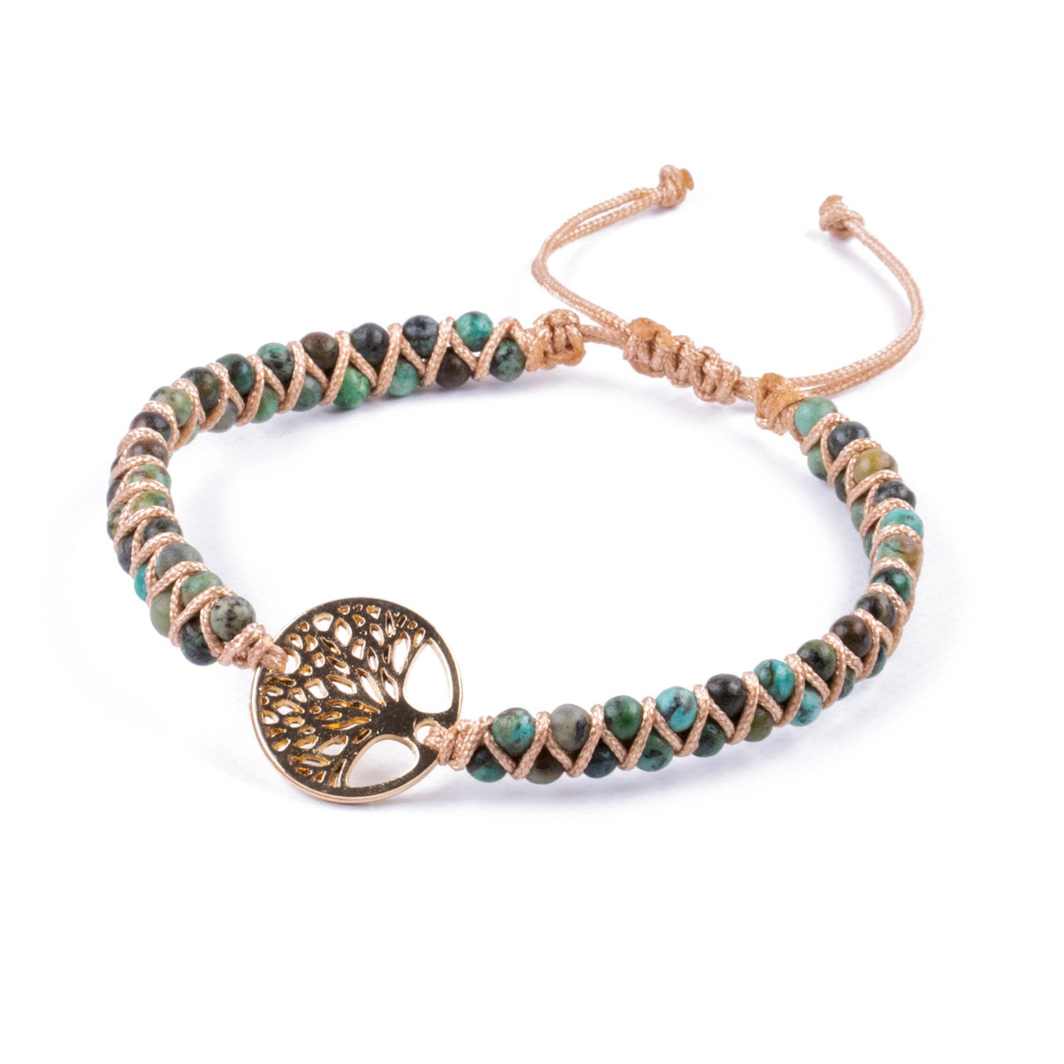 Pulsera Trenzada de Jaspe Africano con Dije Árbol de la Vida