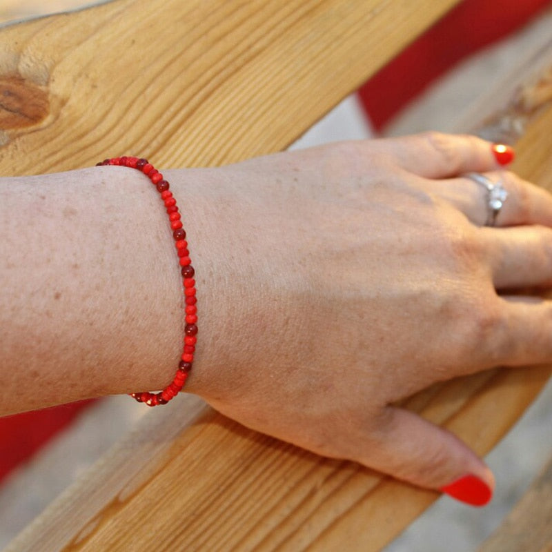 Pulsera Minimalista de Ónix Rojo y Ágata Roja