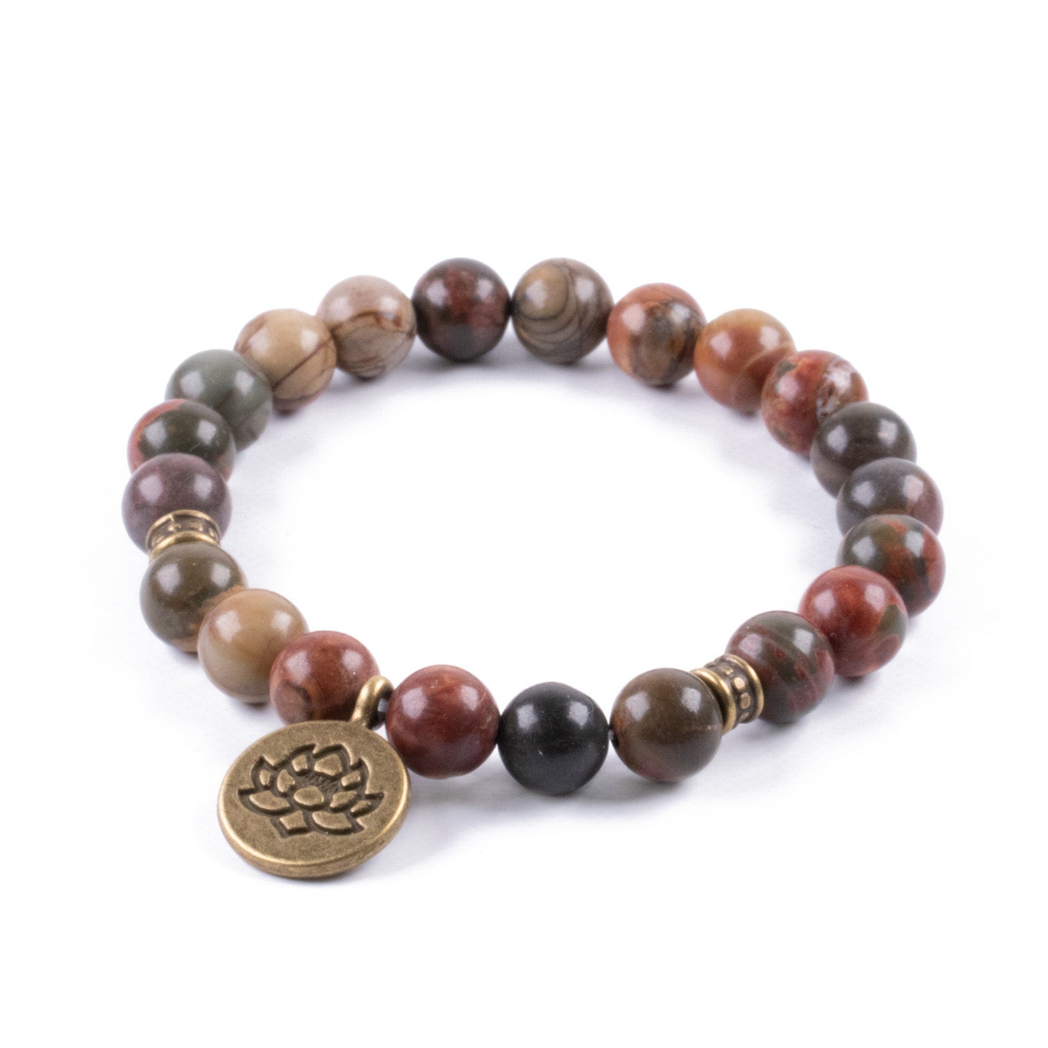 Pulsera de Jaspe Multicolor con Colgante Flor de Loto